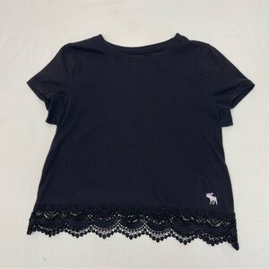 Abercrombie Black Short Sleeve Lace Trim Girl’s Size 9/10